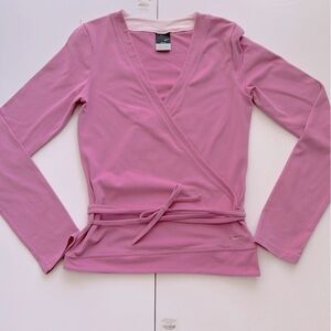 Nike Pink Cross-Over Front Top Long Sleeve Dri-Fit Pull-Over V-Neck Medium